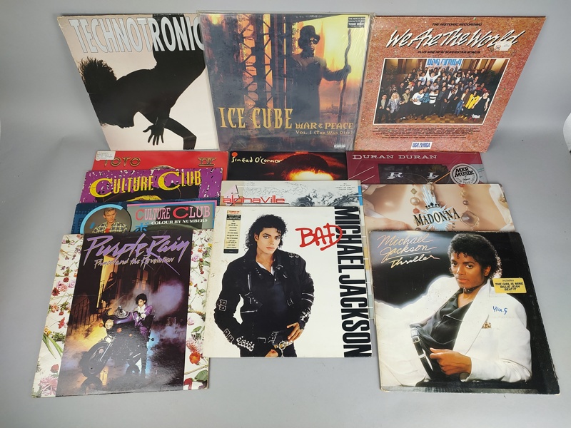 LP-skivor 13 st bl.a. Michael Jackson, Ice Cube, Prince, Madonna m.fl.