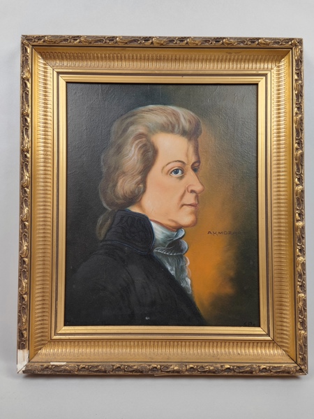 Olja på duk, Porträtt av Mozart, signerad CP, oidentifierad konstnär