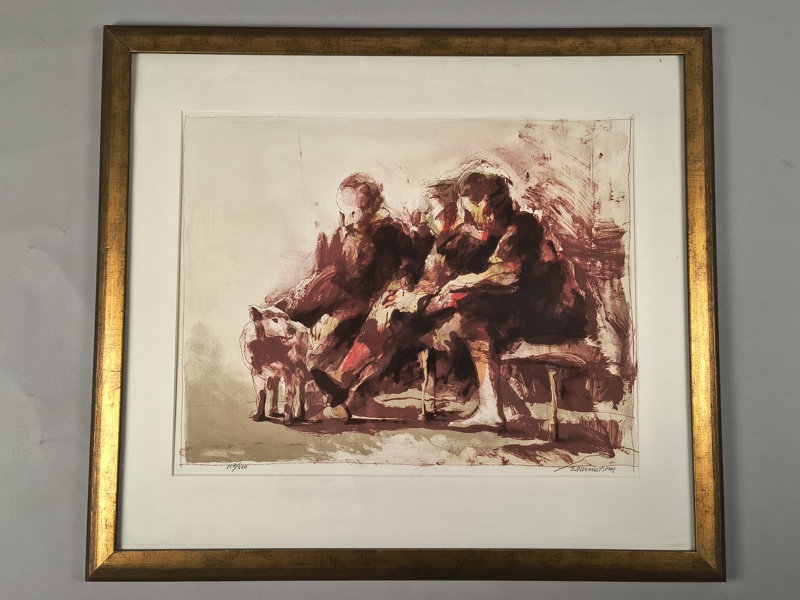 Färglitografi, "Hundvakt" Berndt Wennström, signerad