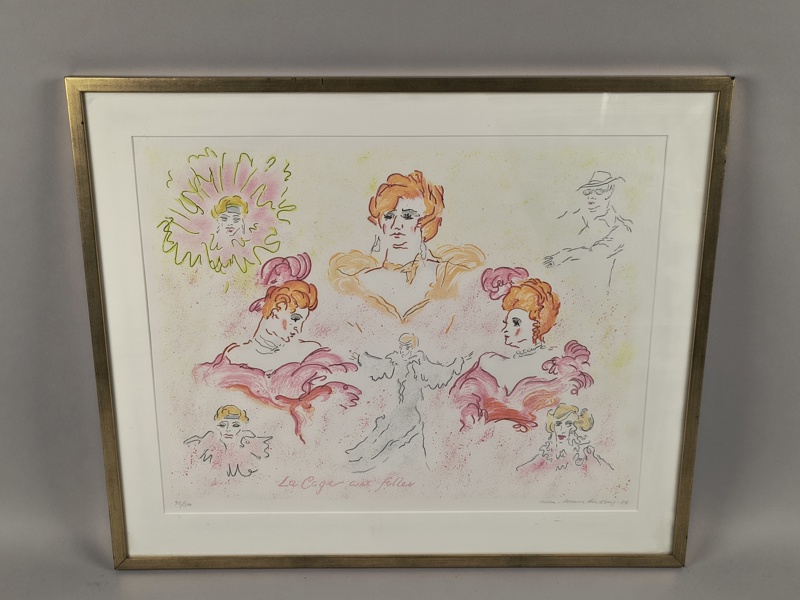 Färglitografi, Ulla-Monica Lindberg "La Lager aux folles", signerad