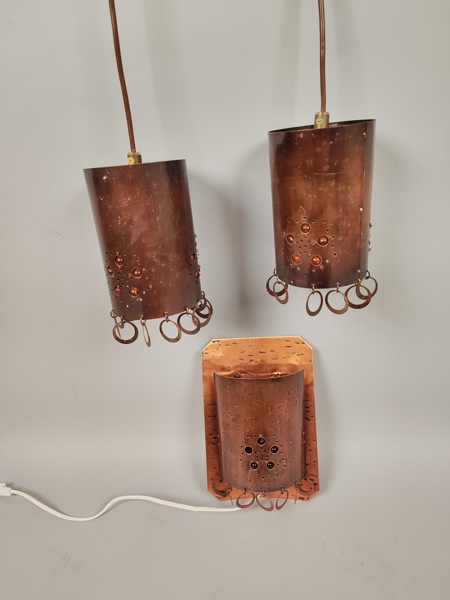 Fönsterlampor & vägglampa, koppar 1970-tal