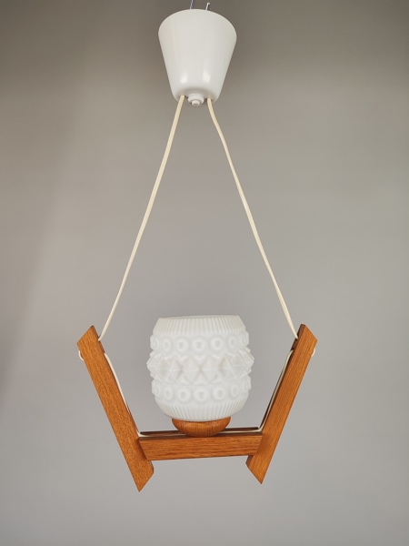 Taklampa, teak & glas, 1950-/1960-tal