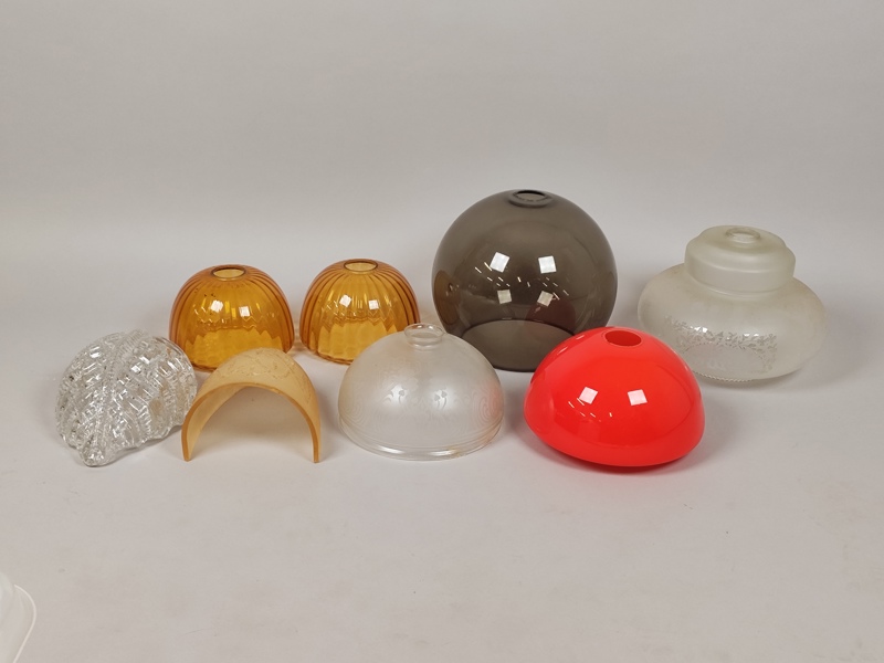Parti lampkupor/lampskärmar, glas bl.a. Fritz Kurz Orrefors