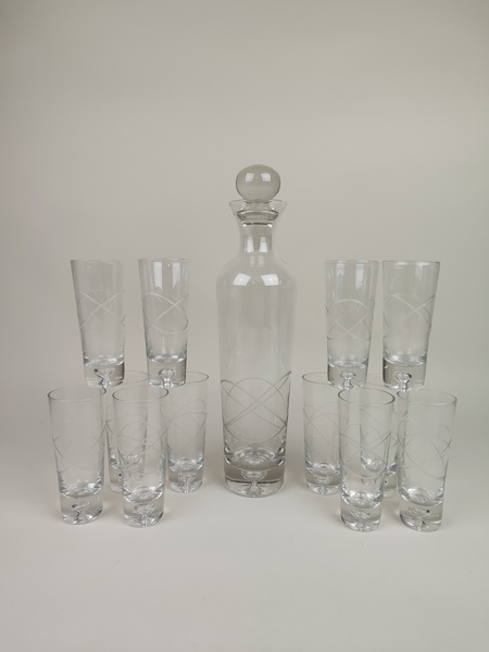 Karaff & glas, slipad dekor
