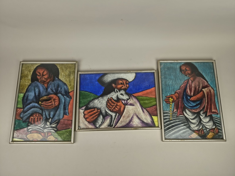 Pastell på duk 3 st, signerad Rafael, oidentifierad konstnär