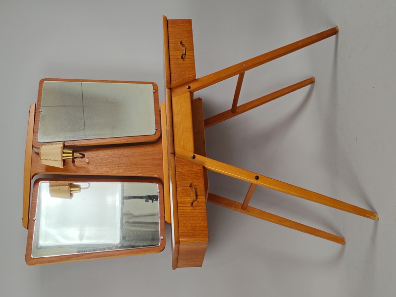Sminkbord, med belysning, teak & Bok, 1950-/1960-tal