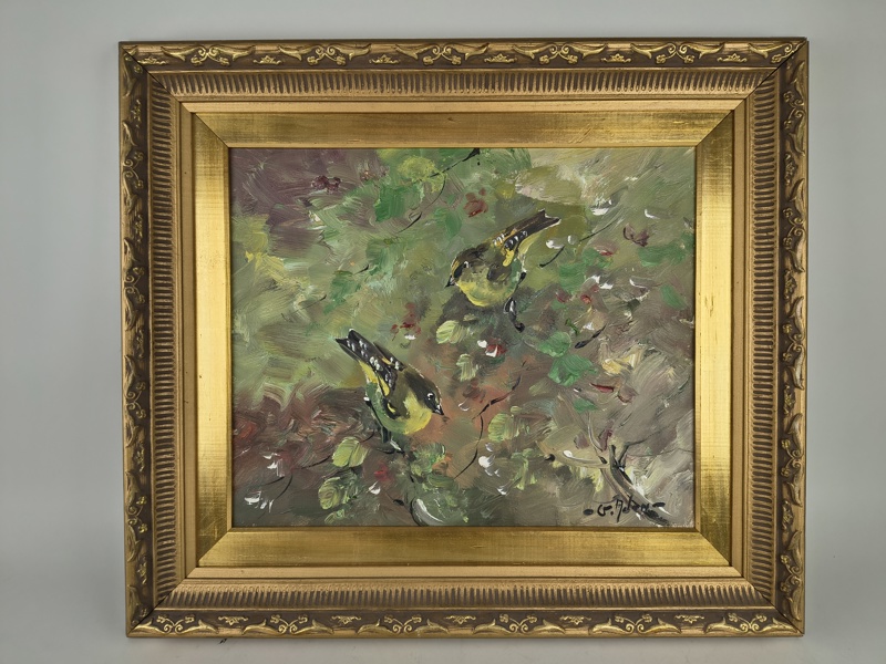 Olja på duk, "Grönfink" Gustav Adon, signerad
