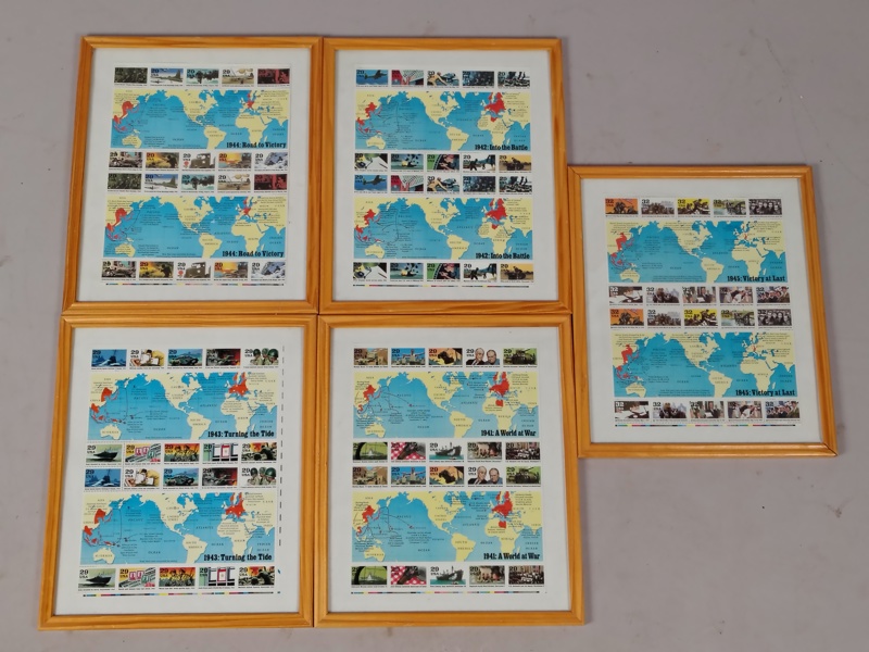 Inramade frimärken, 5 ark 1941-1945 WWII 1990-tal