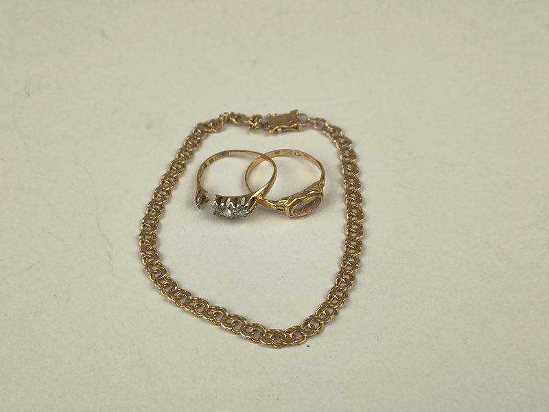 Guld 18 k, ringar & bismarmband, Defekta