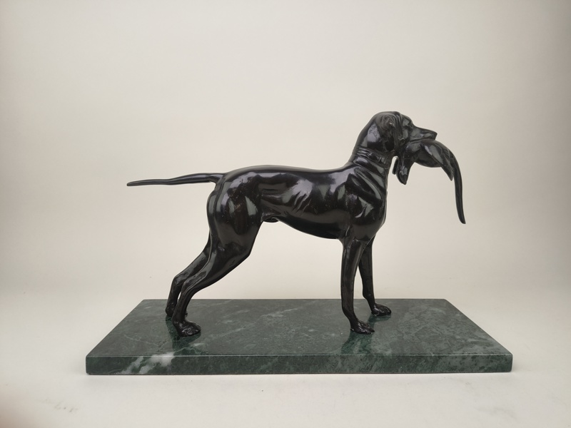 Skulptur, Jakthund med Fasan, Brons på marmorsockel
