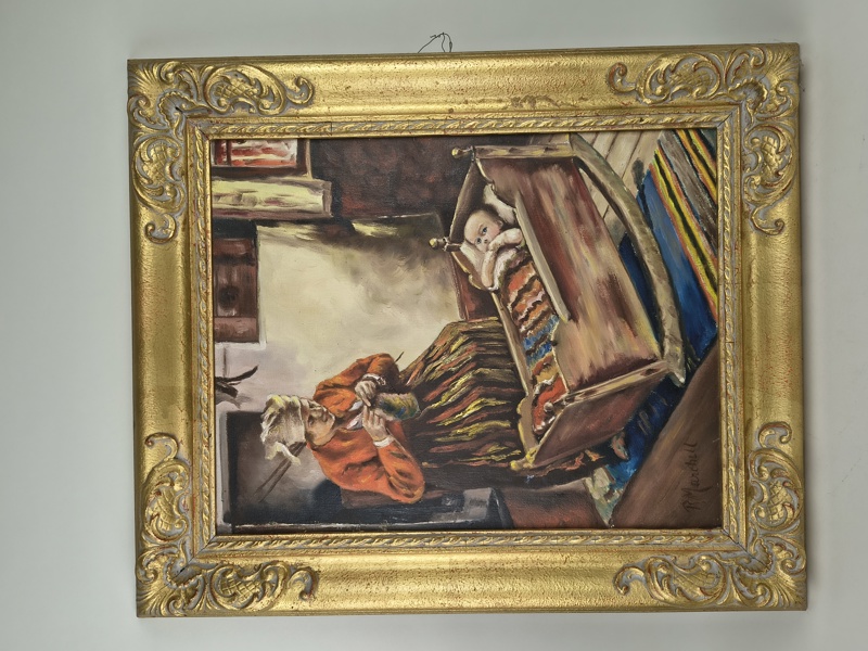 Olja på duk, signerad R. Marshall, oidentifierad konstnär