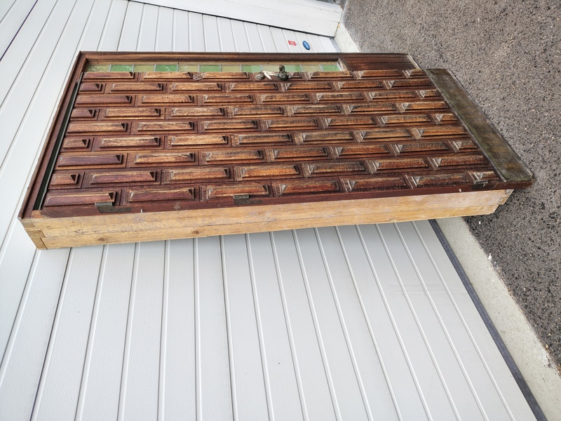 Dörr med karm, Blyinfattat glas & teak