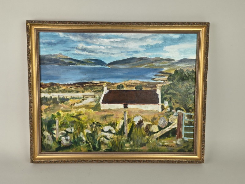 Olja på pannå, "Skye" 1987 sign, F. Stephen