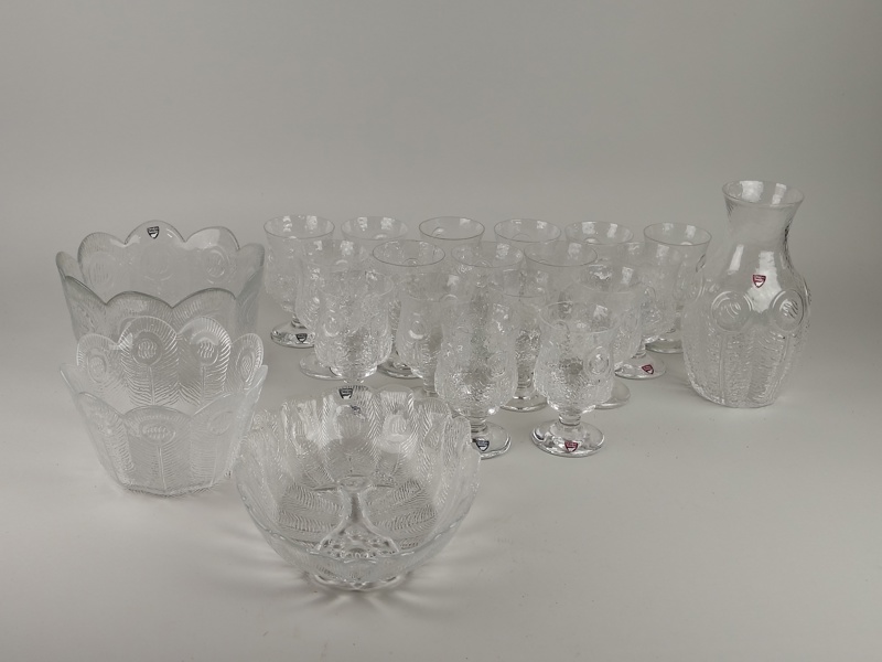 Glasservis, "Påfågel" Lars Hellsten Orrefors