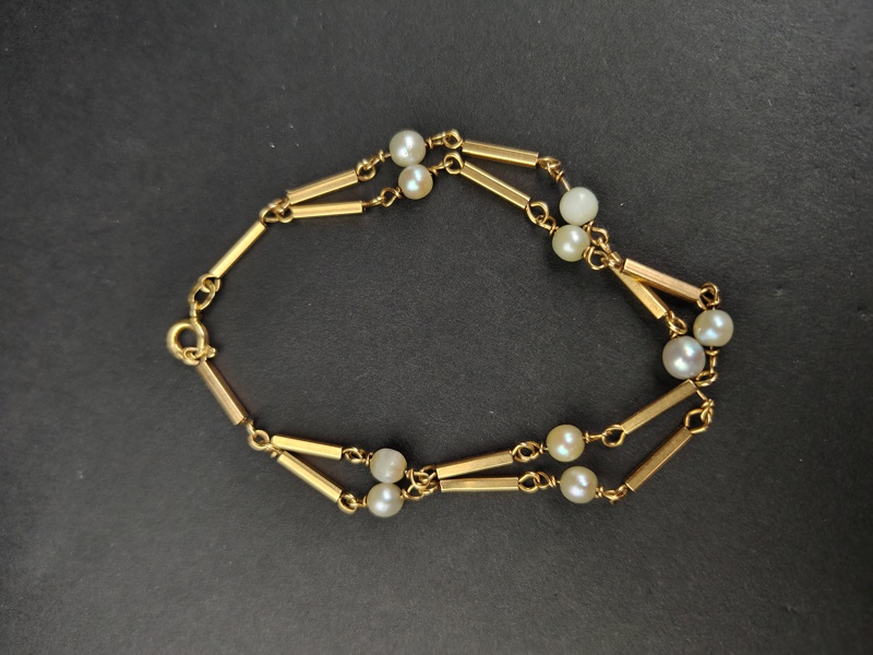 Armband, Stavlänk & pärlor, 18 k Guld