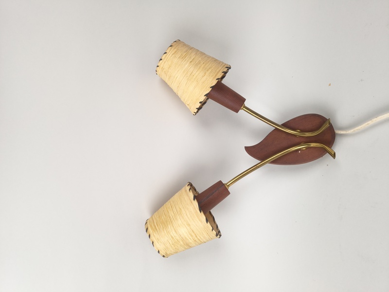 Vägglampett, 1960-tal teak & mässing