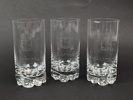 Glas 3 st, "Highball" Olle Alberius, etsad dekor militär vapenlogga
