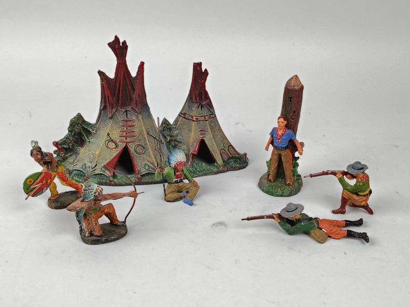Leksaker / Figuriner, Elastolin, Cowboys & Indianer