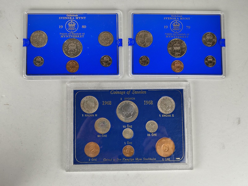 Myntkasetter 3 st bl.a. 1968