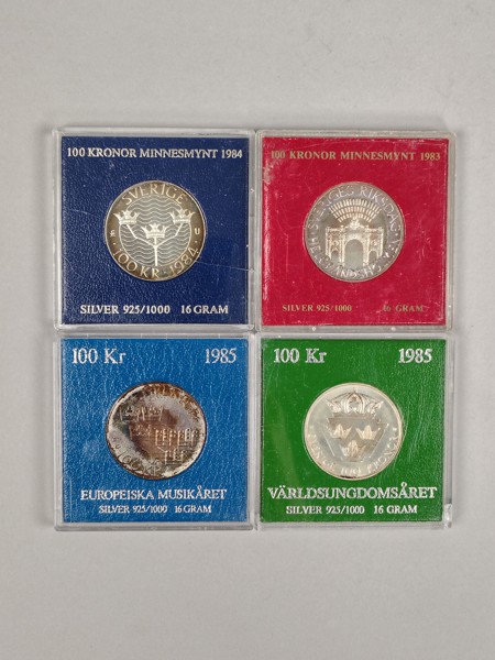 Silver Jubileumsmynt/Minnesmynt, 100 kr 4 st