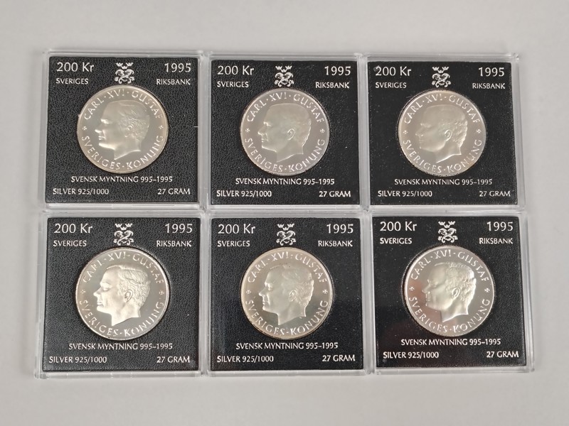 Jubileumsmynt, Silver 6 st. Svensk Myntning 995, 1995