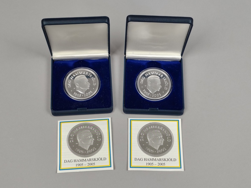 Jubileumsmynt Silver 2 st 200 kr Dag Hammarsköld 2005