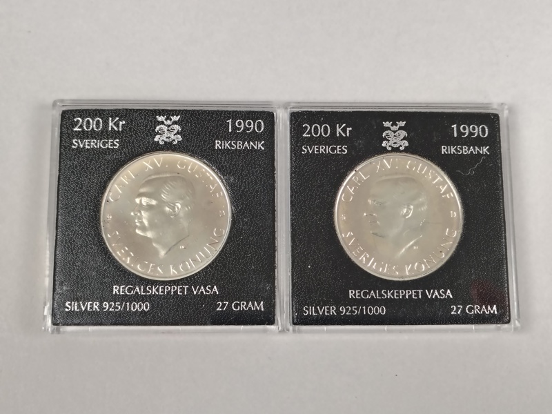 Jubileumsmynt, Silver 2 st 200 kr Regalskeppet Vasa 1990