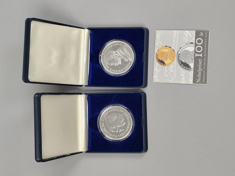 Jubileumsmynt, Silver 2 st 200 kr Kungen & Viktoria 2000 & Nobelpriset 100 år 2001