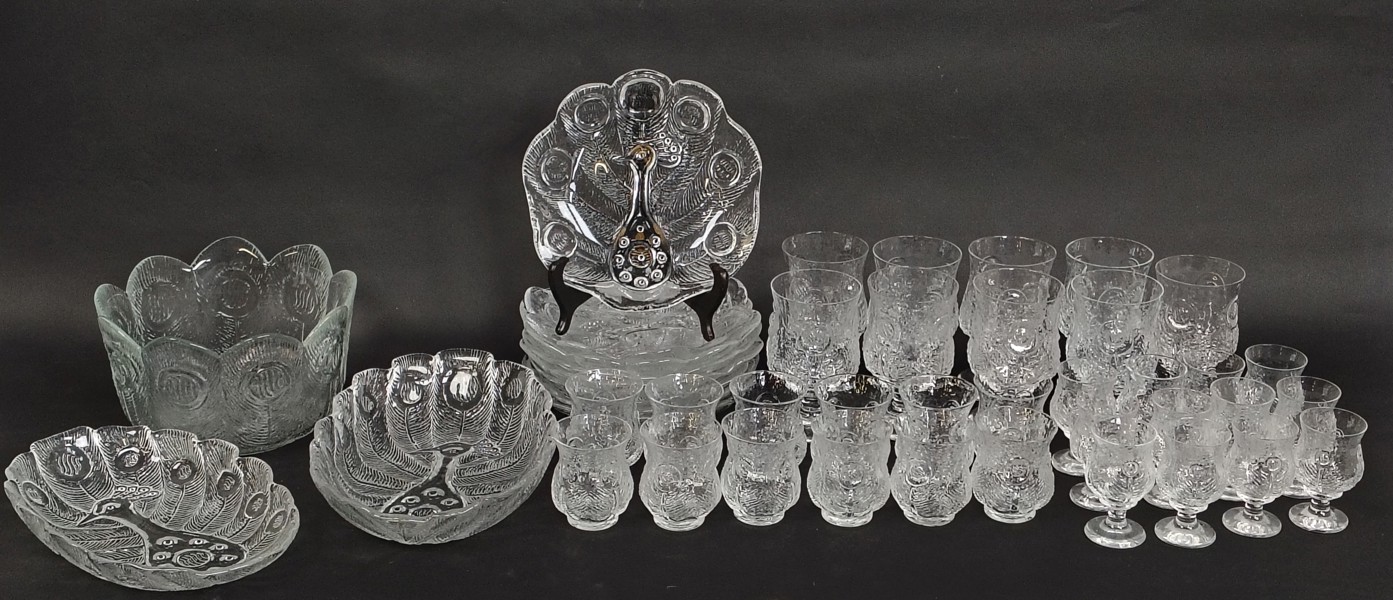 Glasservis, "Påfågel" Lars Hellsten Orrefors