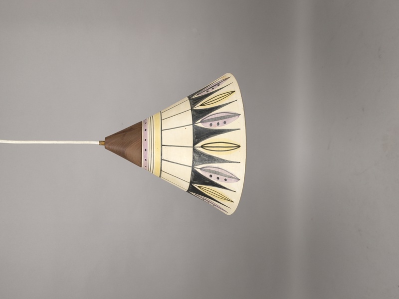 Taklampa, teak & keramik, Retro