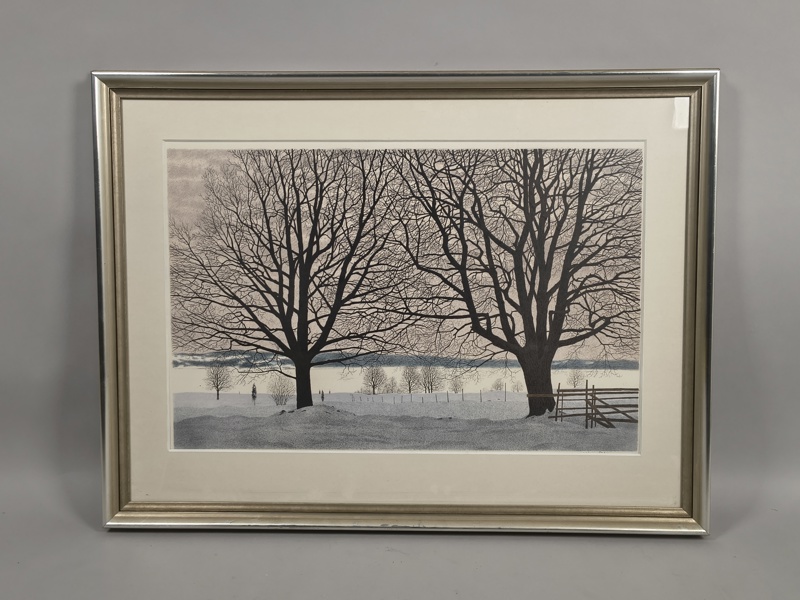 Färglitografi, "Vinterlandskap" Reinhold Ljunggren, signerad & numrerad