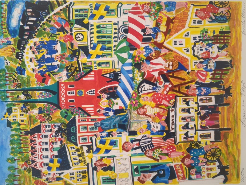 Färglitografi, "Sagan om Växjö" Gunilla Mann, signerad & numrerad