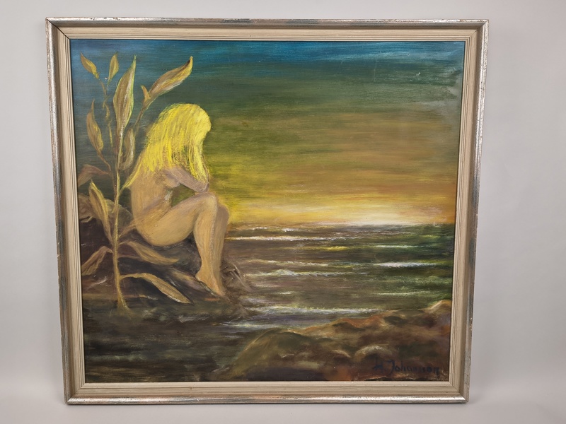 Olja på pannå, oidentifierad konstnär signerad H Johansson