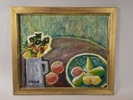 Olja på pannå, Stilleben Agda Holst, signerad
