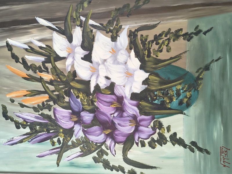 Olja på pannå, Stilleben signerad Hartwig