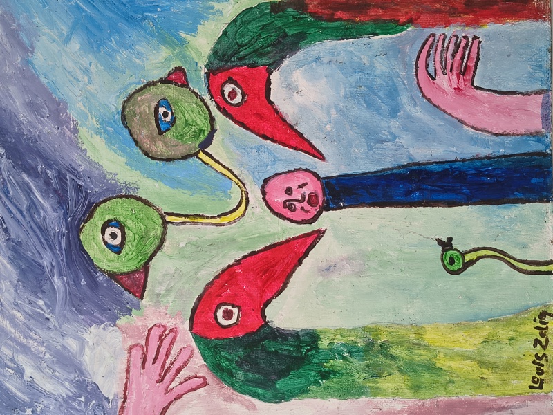 Olja på pannå, Louis Zelig, signerad