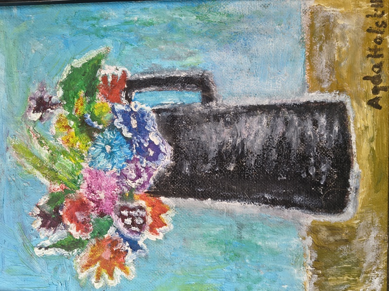 Olja på pannå, Stilleben Agda Holst, signerad