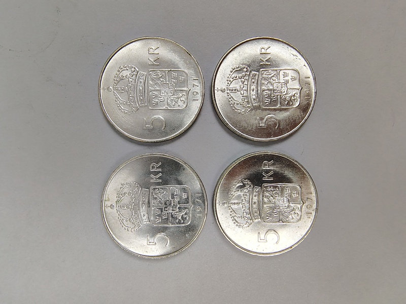 Silvermynt 4 st, 5 kr 1971