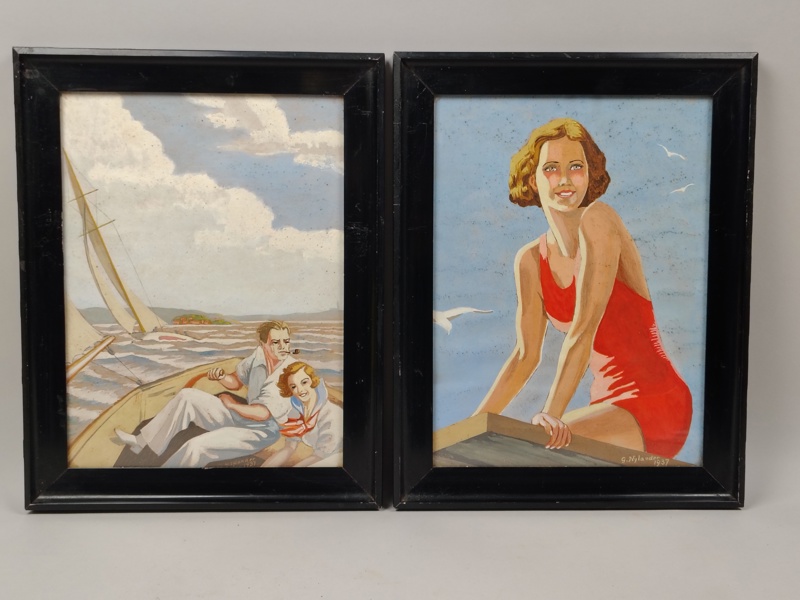 Gouache 2 st, Oidentifierad konstnär, signerad G Nylander 1937