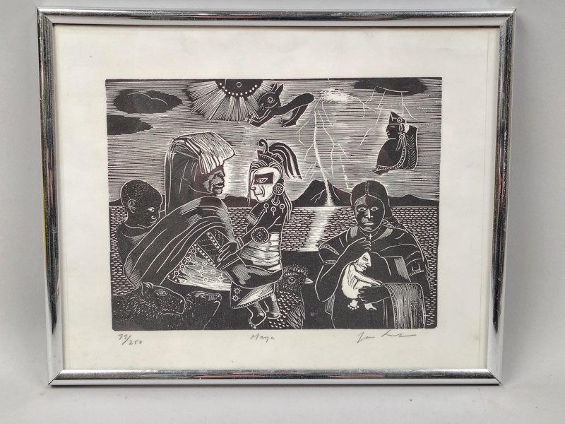 Träsnitt, "Maya" Jan Lundgren, signerad & numrerad