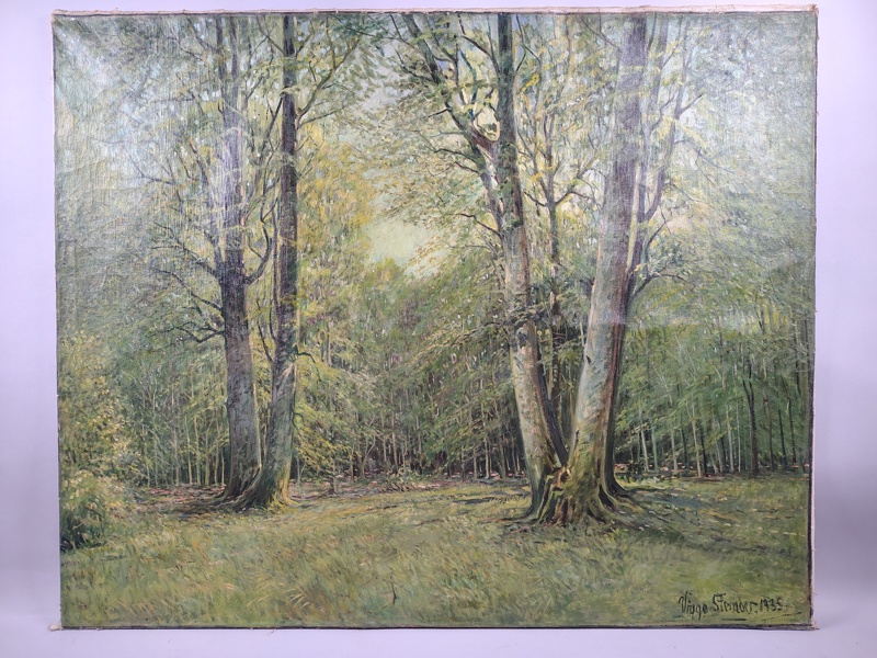 Större Olja på duk, Oidentifierad konstnär, signerad