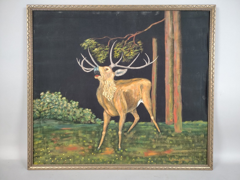 Olja på textil, möjligen Kaj Brandstrup, signerad