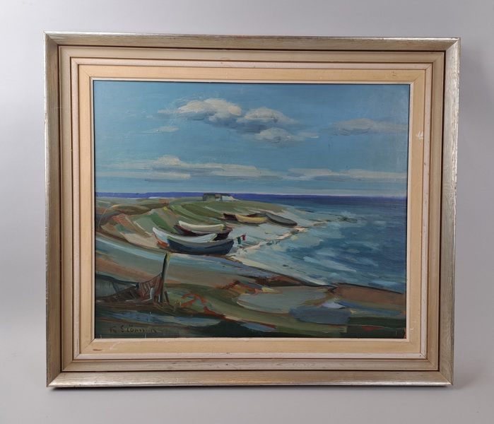 Olja på pannå, K Sjöman, signerad oidentifierad konstnär