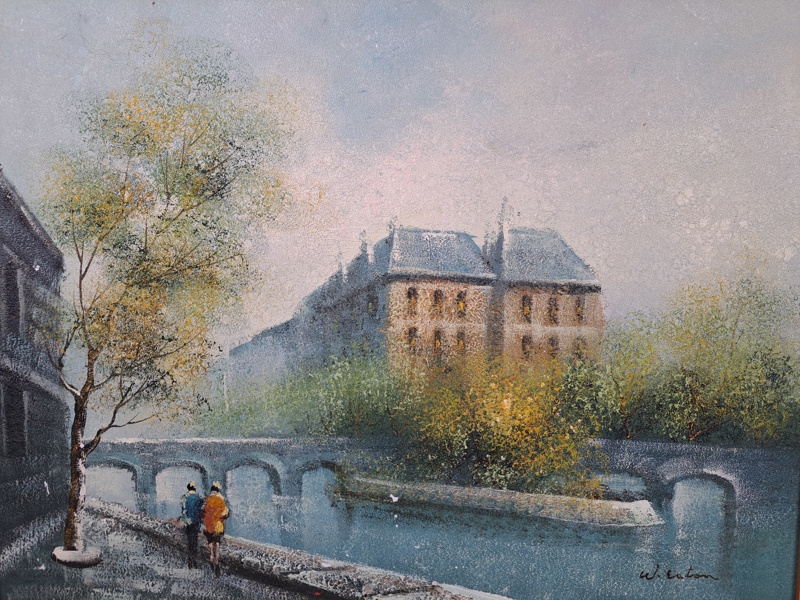 Olja på duk, oidentifierad konstnär, signerad W Eaton