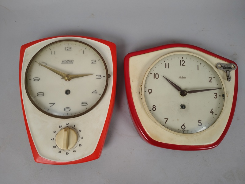 Köksklockor 2 st, porslin & plåt, Hettich & Wehrla