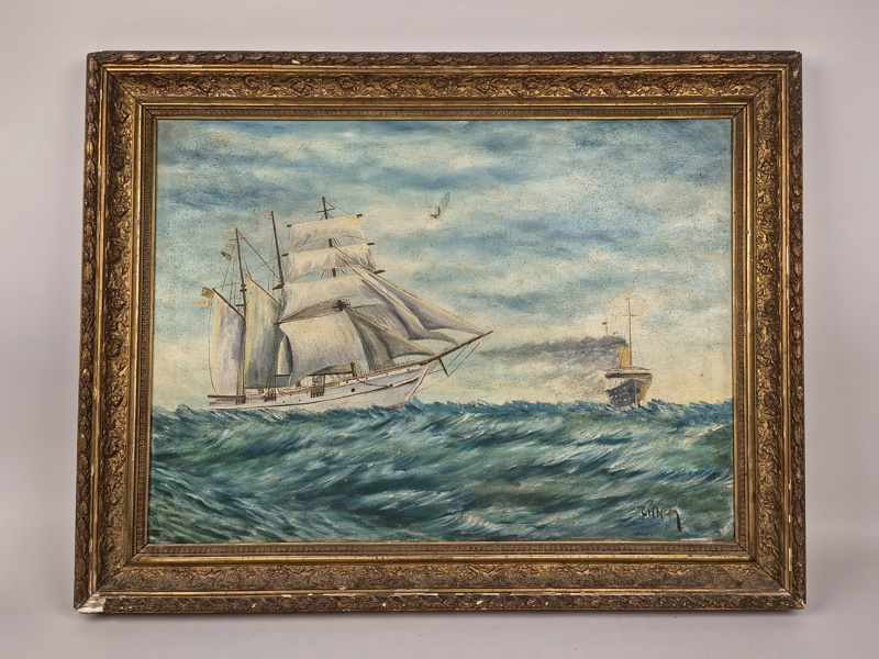 Kaptenstavla, Olja på duk, signerad CHN, oidentifierad konsnär