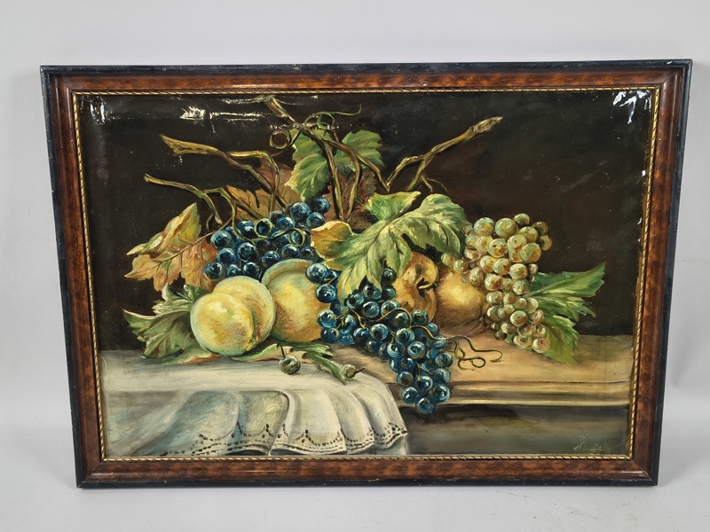 Olja på duk, Stilleben 1800-/1900-tal, oidentifierad konstnär, signerad