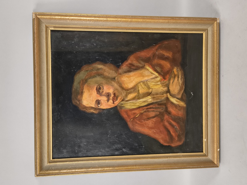 Olja på pannå, Porträtt, Arthur Nilsson, signerad