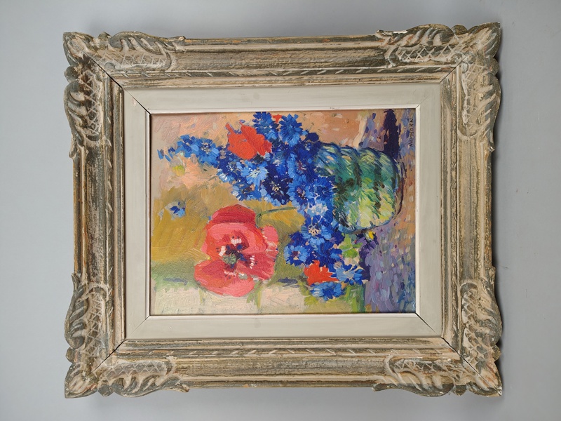 Olja på pannå, "Valmo & Blåklint" Axel Hamborn signerad