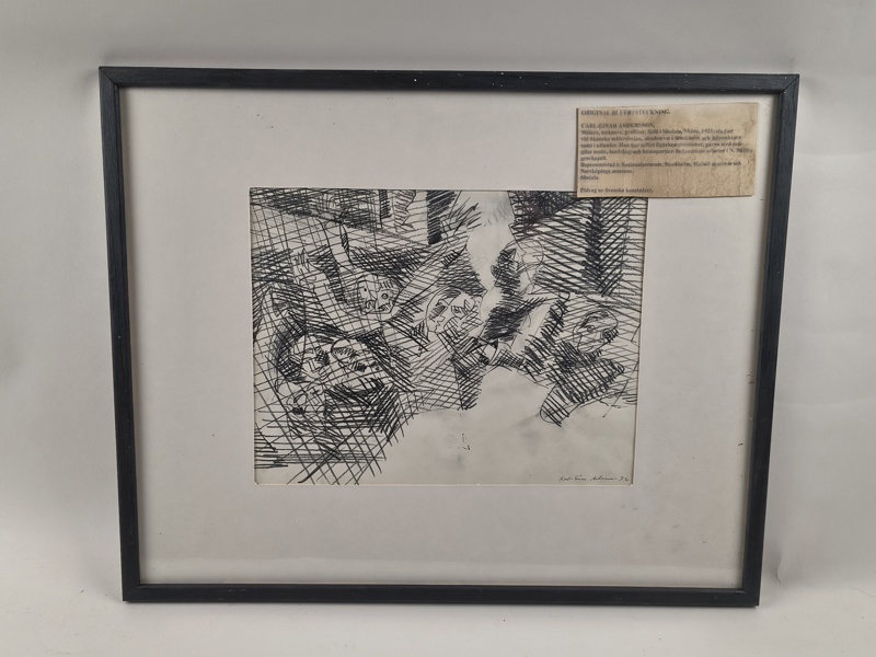 Teckning,  Karl Einar Andersson Sösdala, signerad